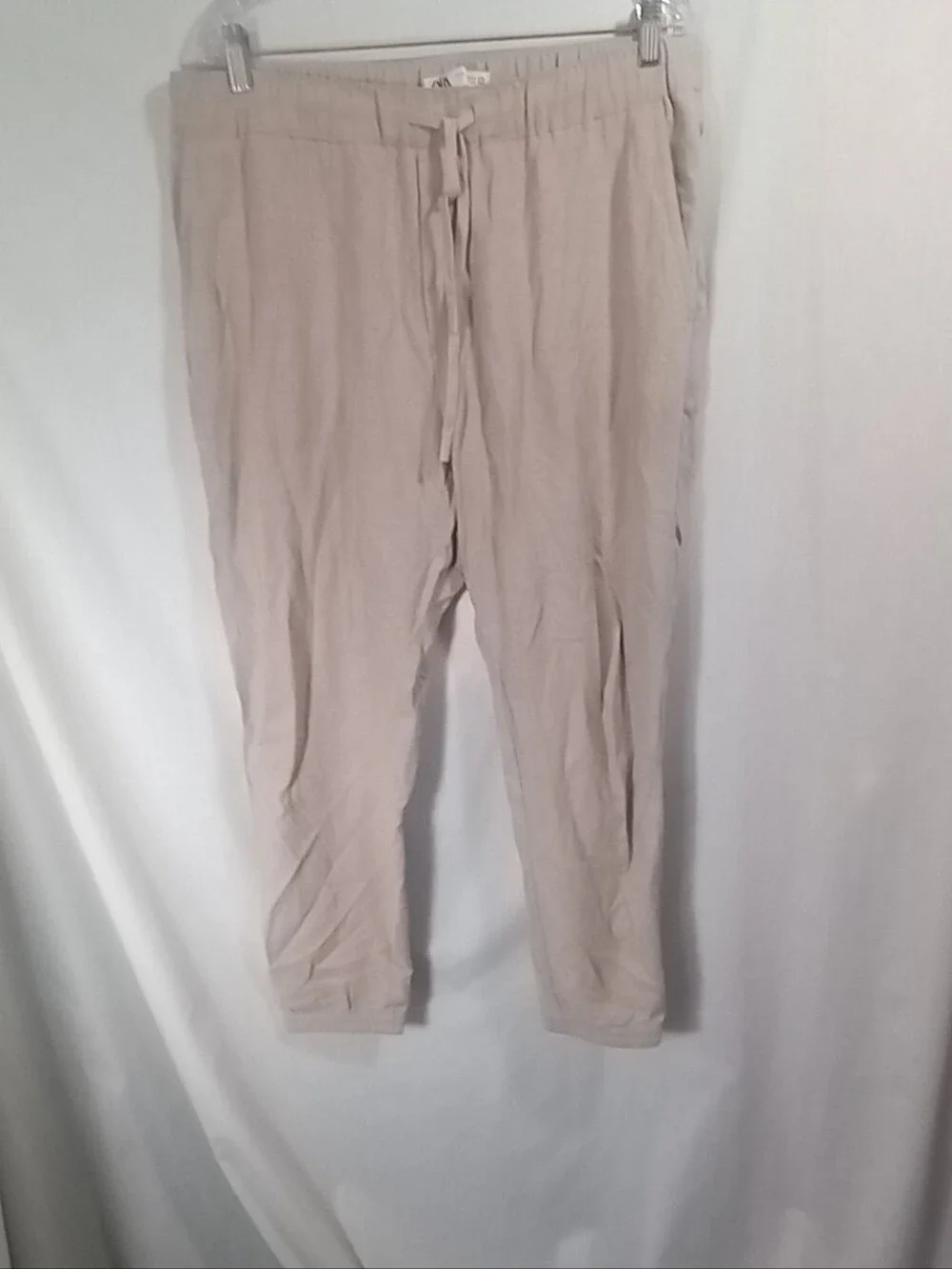Zara Biege Pull-on Linen Blend Jogger Pants Size XL